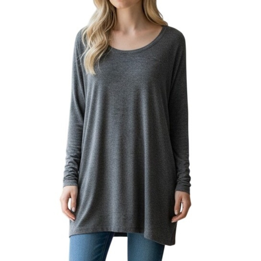 Lysse Tunic Top Women Large Gray Long Sleeve‎ Modal Blend Stretch Minimalist